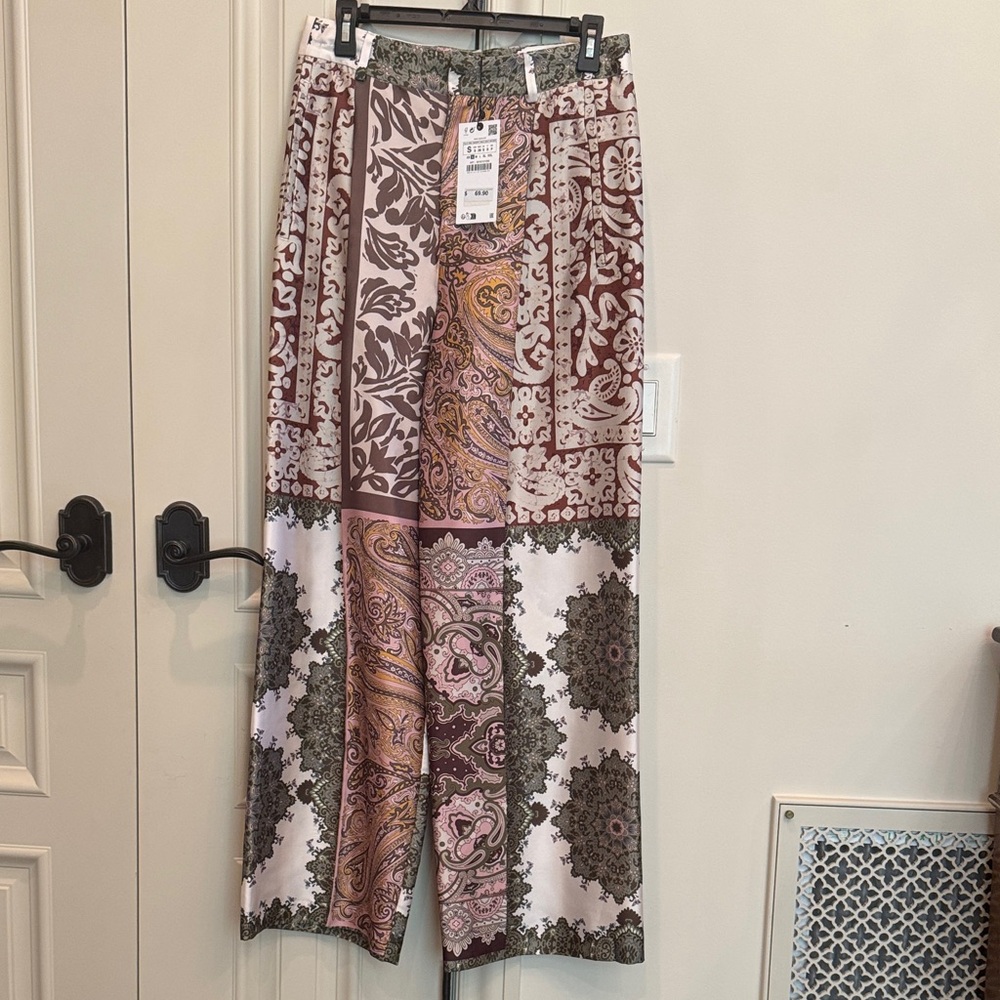 Zara Multicolor Patterned Wide Leg Pants